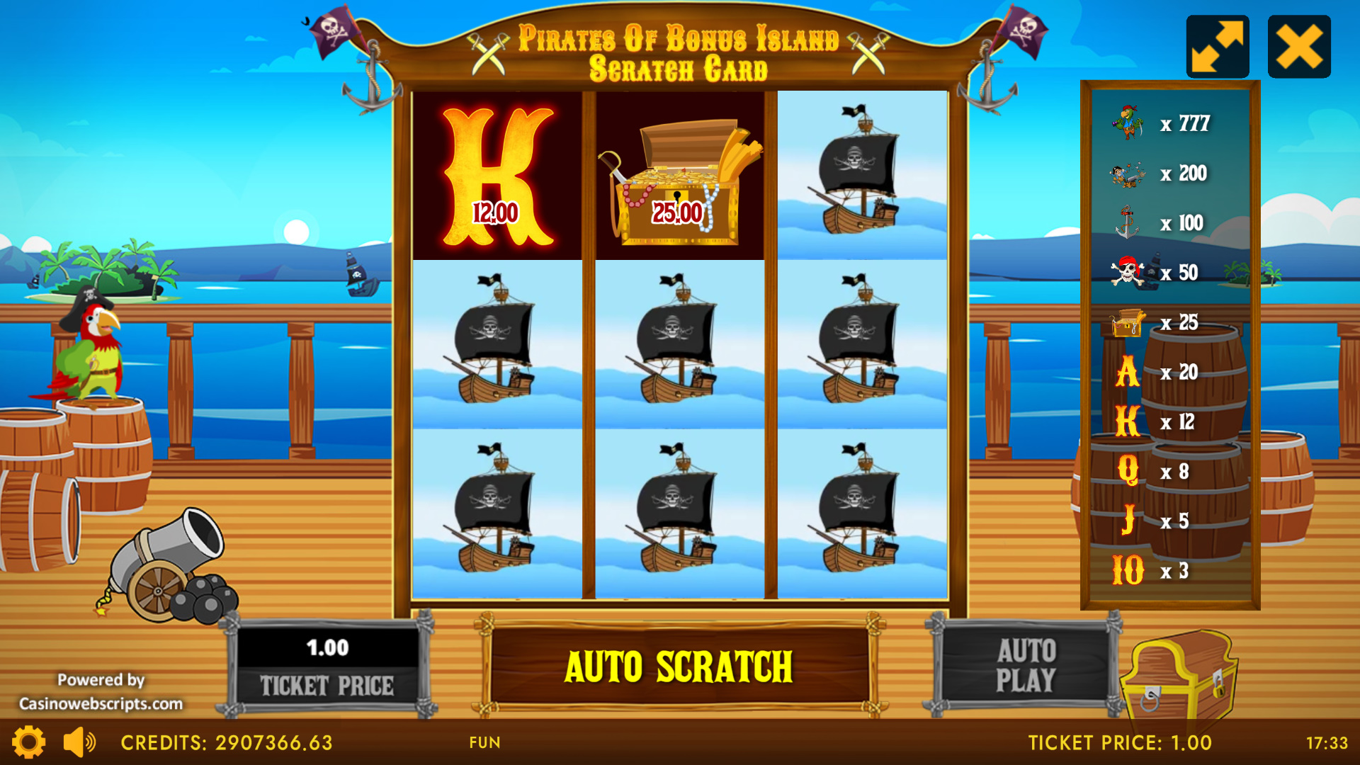 Pirates of Bonus Island Deluxe Adventures Scratch Card - Preview