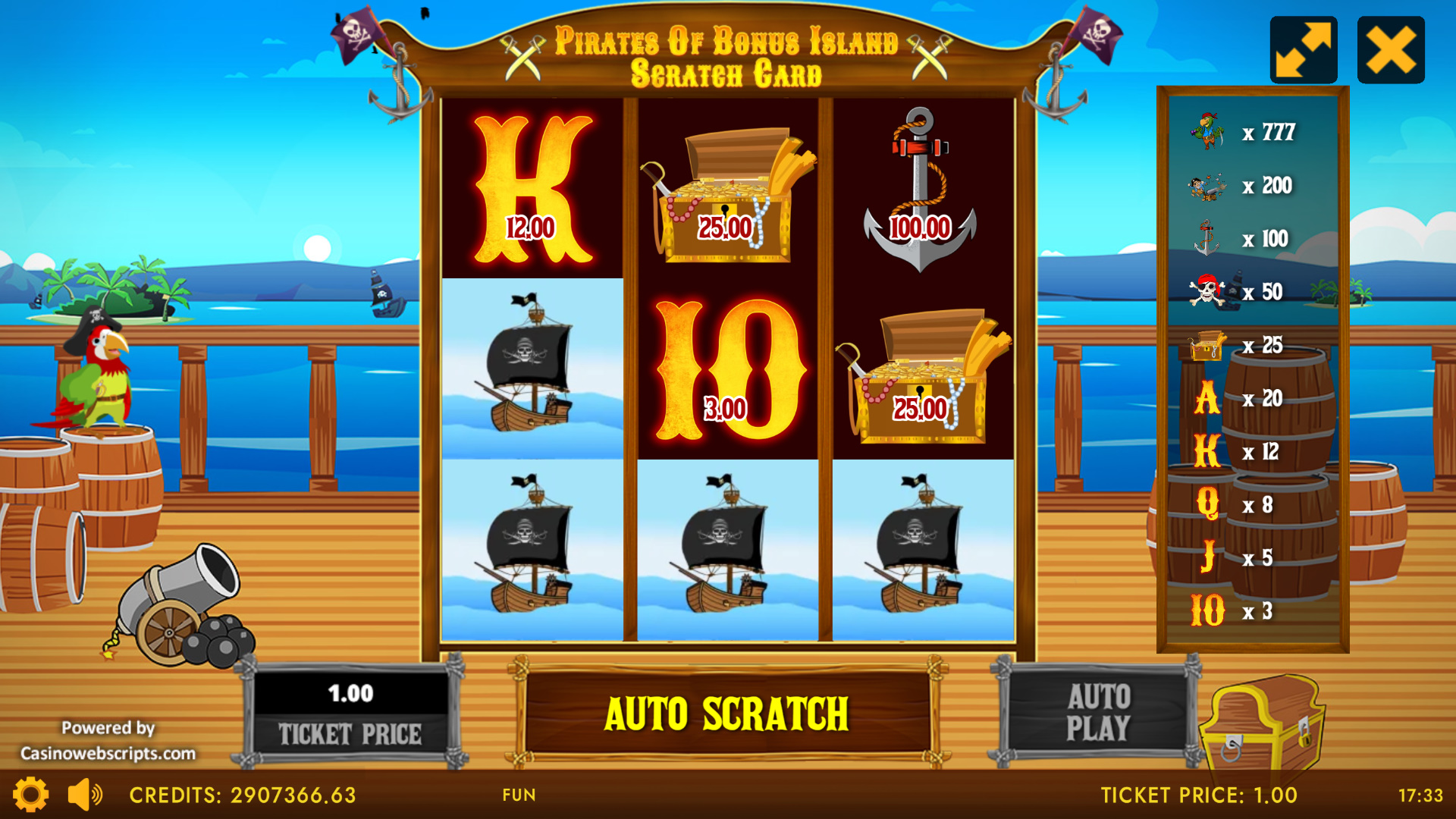 Pirates of Bonus Island Deluxe Adventures Scratch Card - Preview