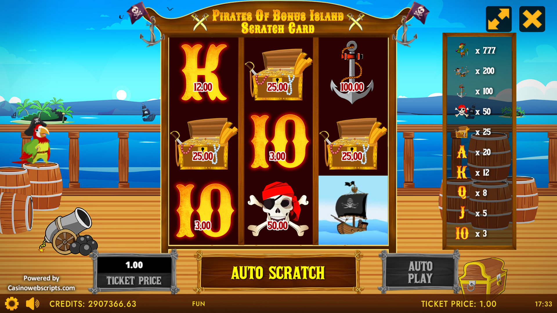 Pirates of Bonus Island Deluxe Adventures Scratch Card - Preview