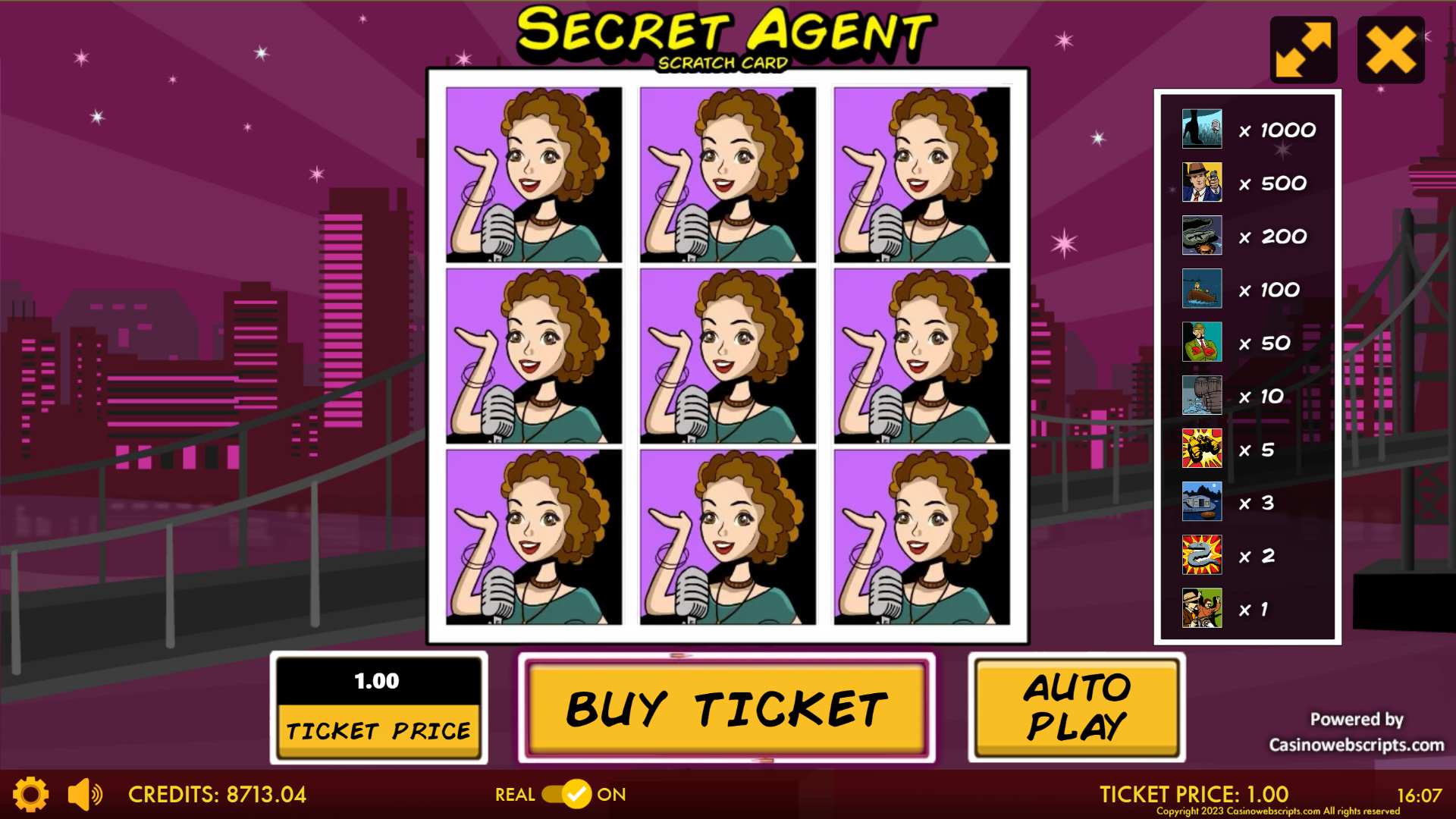 Secret Agent Triple Jackpot5 Scratch Card - Preview