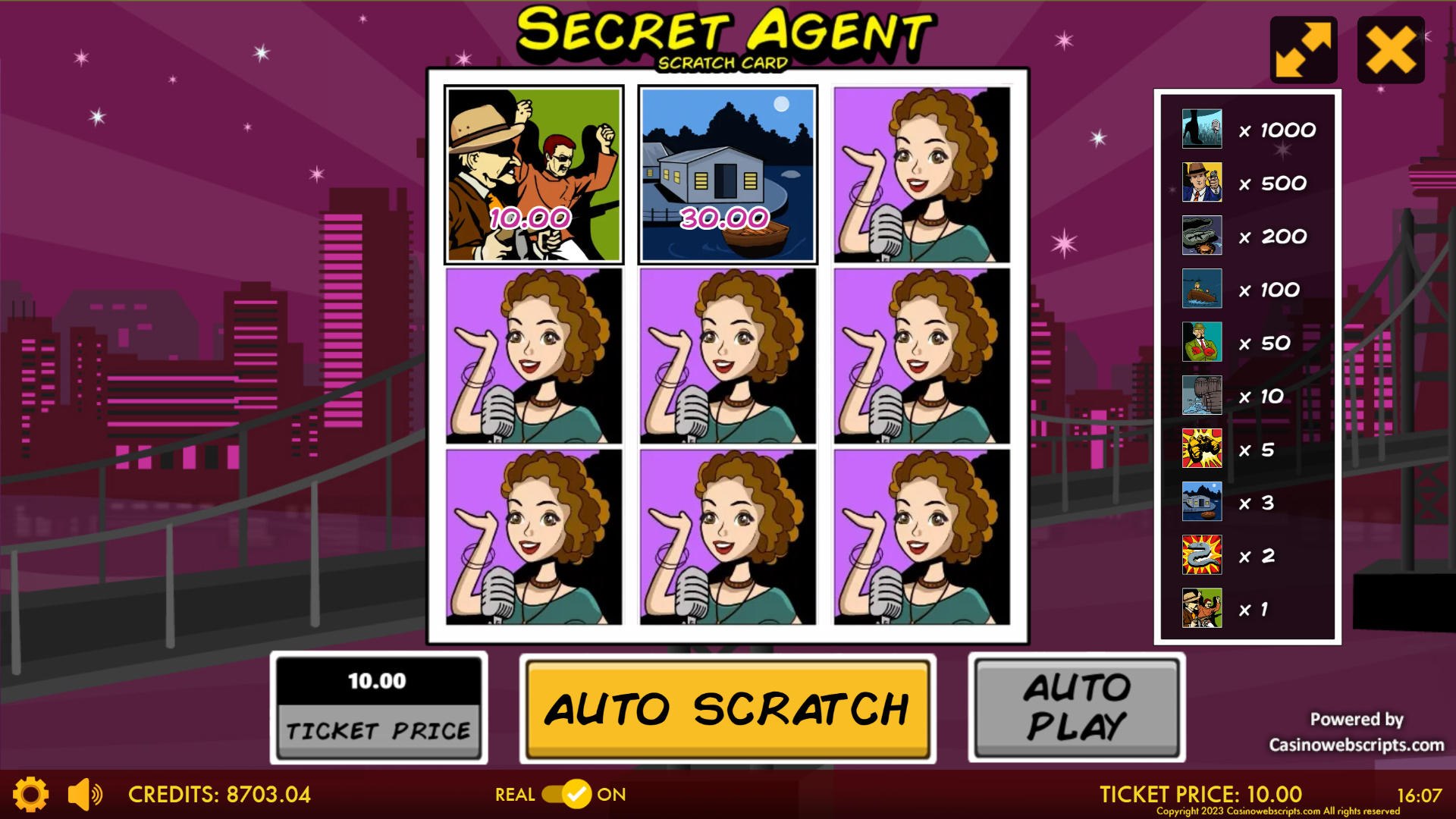 Secret Agent Triple Jackpot5 Scratch Card - Preview