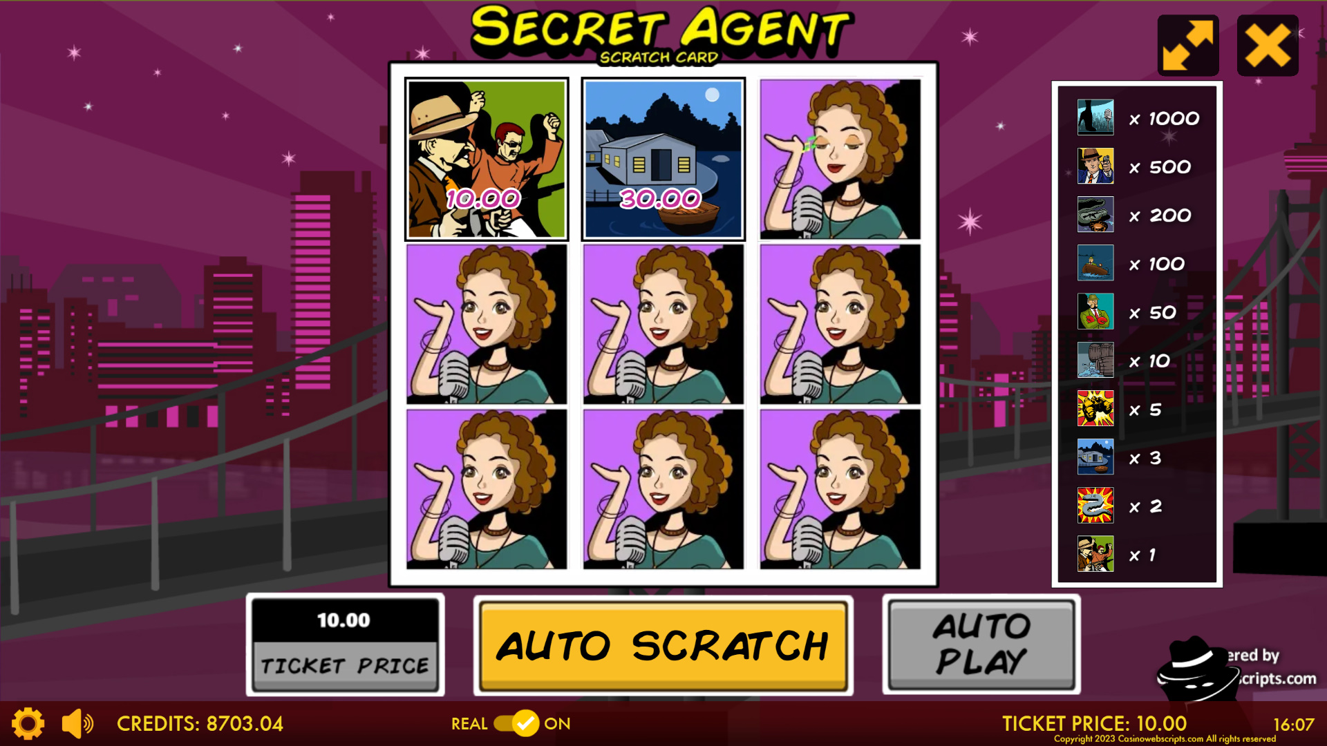 Secret Agent Triple Jackpot5 Scratch Card - Preview