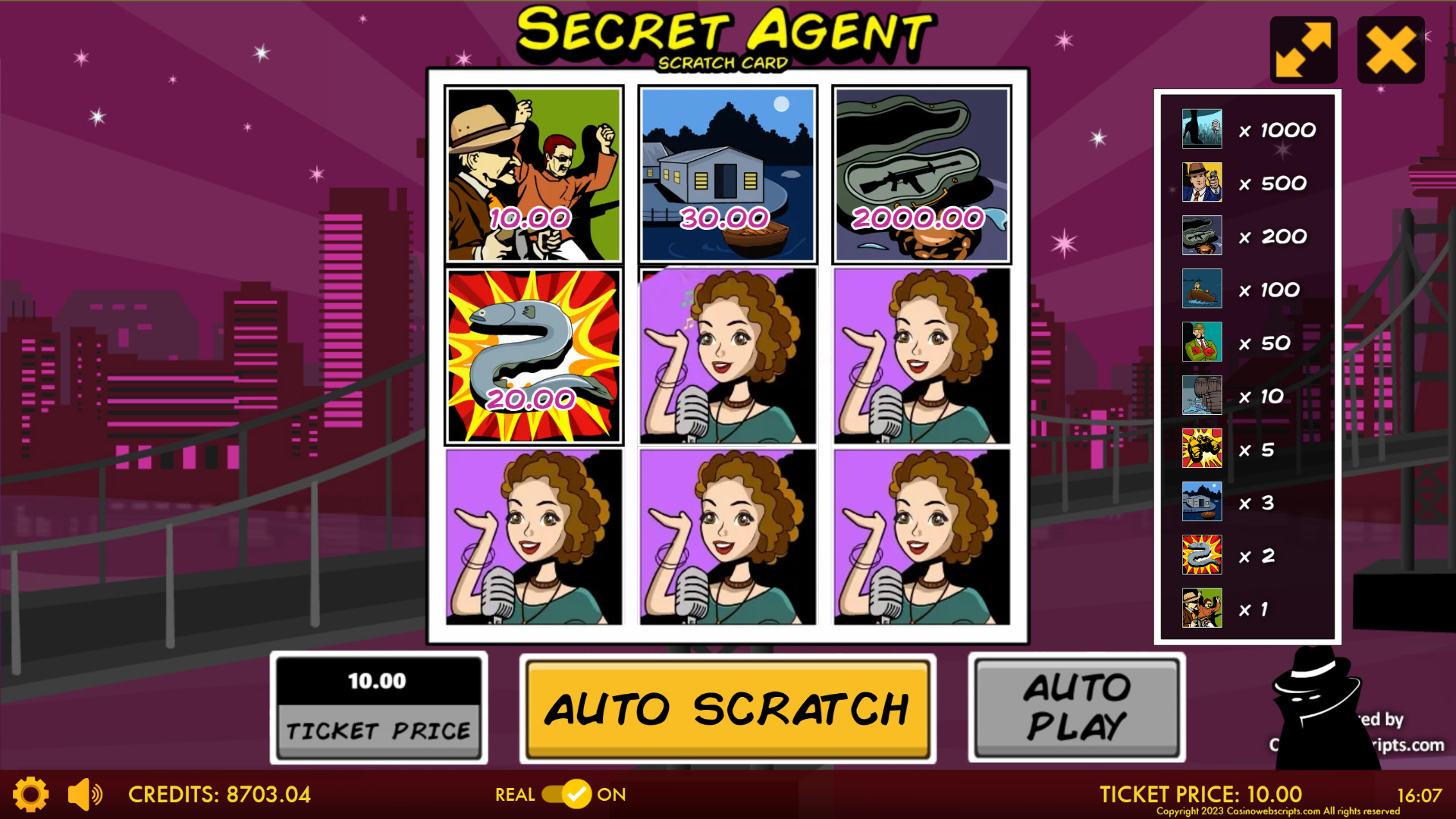 Secret Agent Triple Jackpot5 Scratch Card - Preview