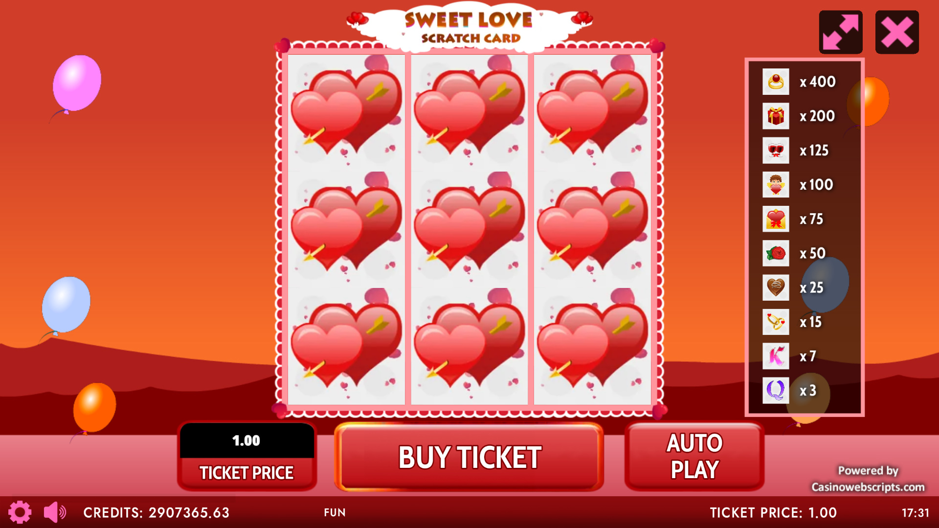 Sweet Reels of Love Scratch Card — landscape