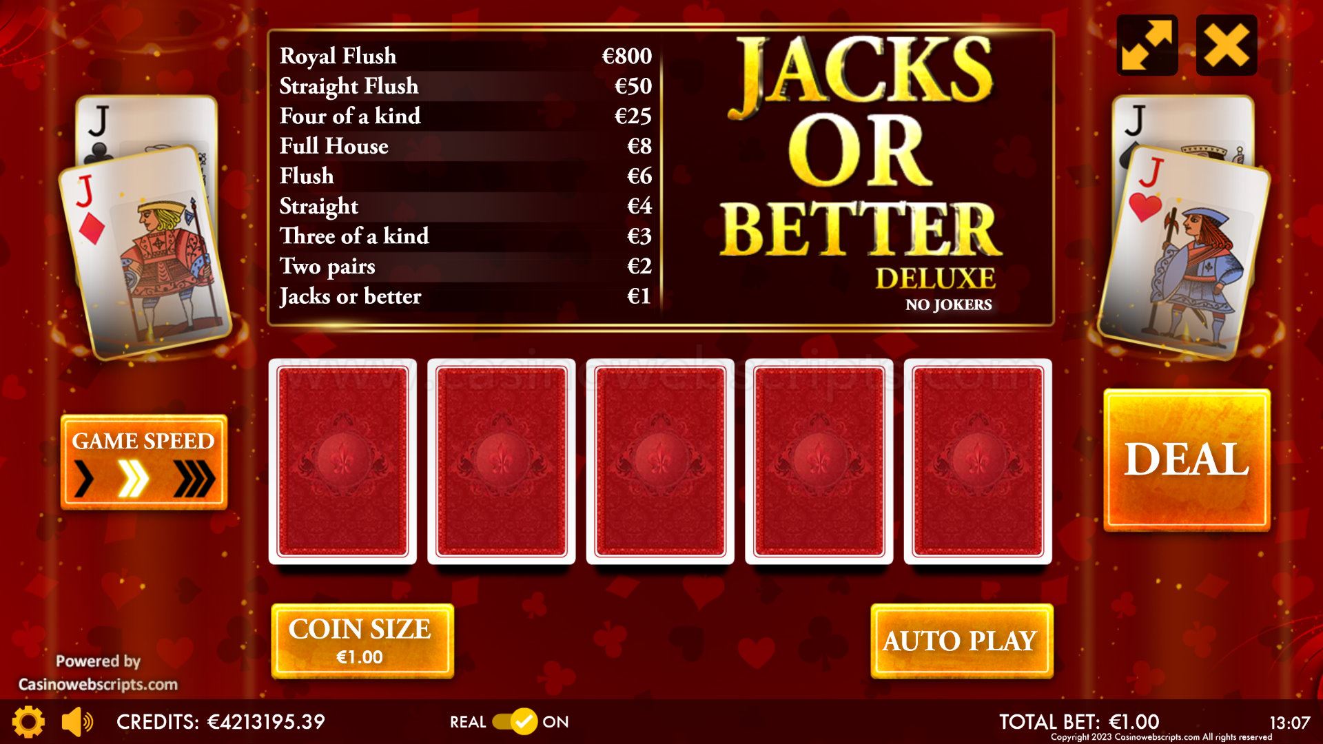 Jacks Or Better Deluxe Video Poker HTML5 Mobile and PC - Preview