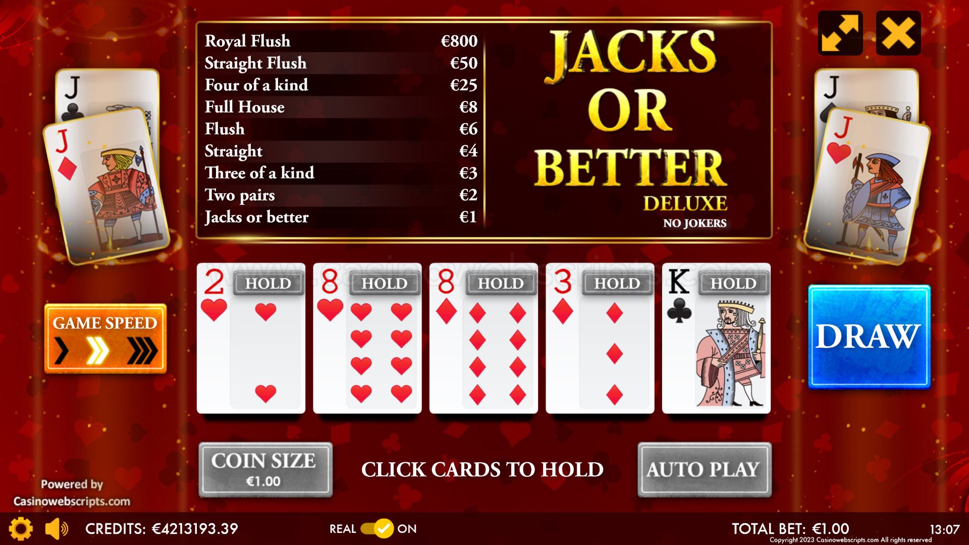 Jacks Or Better Deluxe Video Poker HTML5 Mobile and PC - Preview