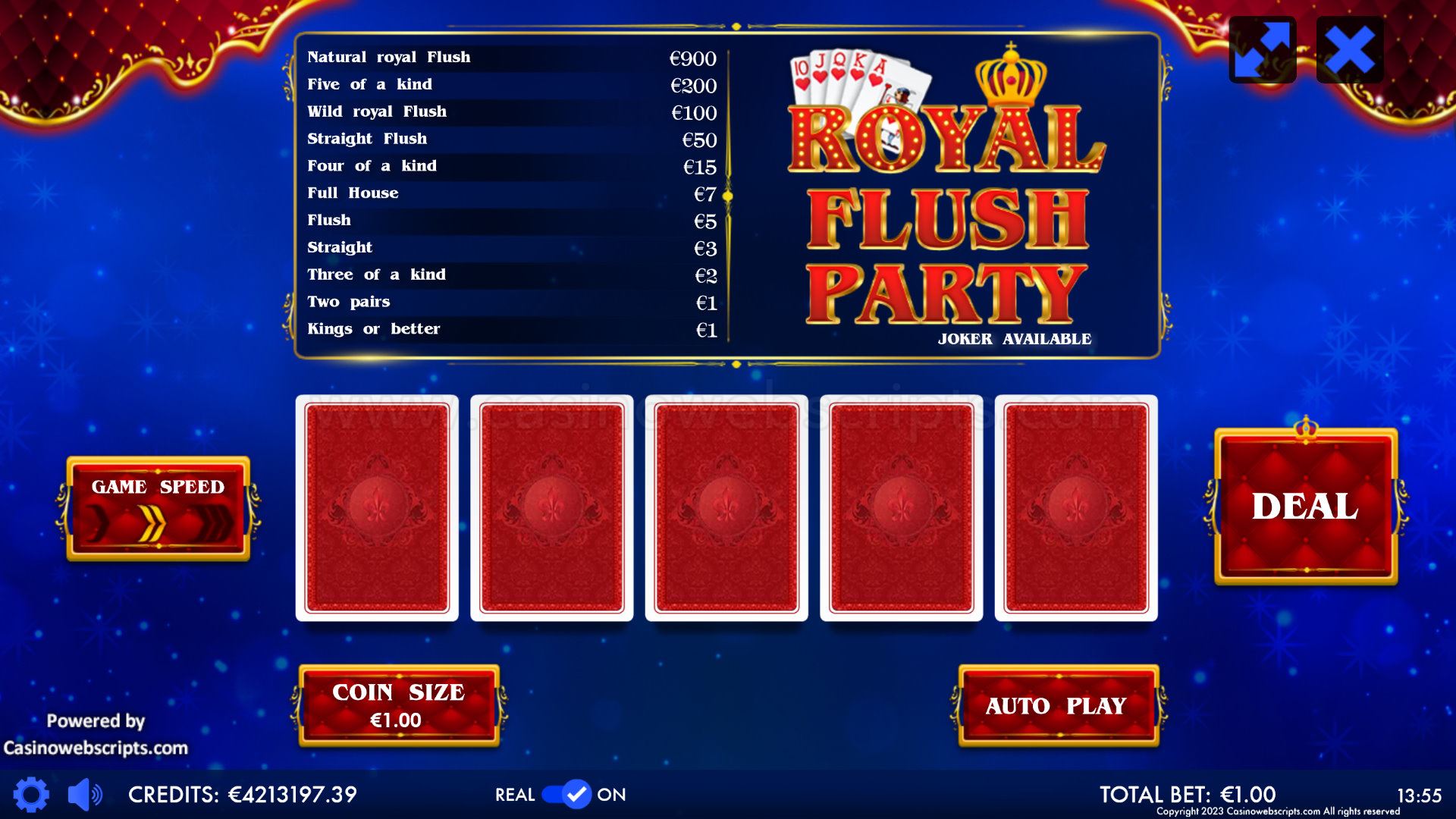 Royal Flush Party Deluxe Video Poker HTML5 Mobile and PC - Preview