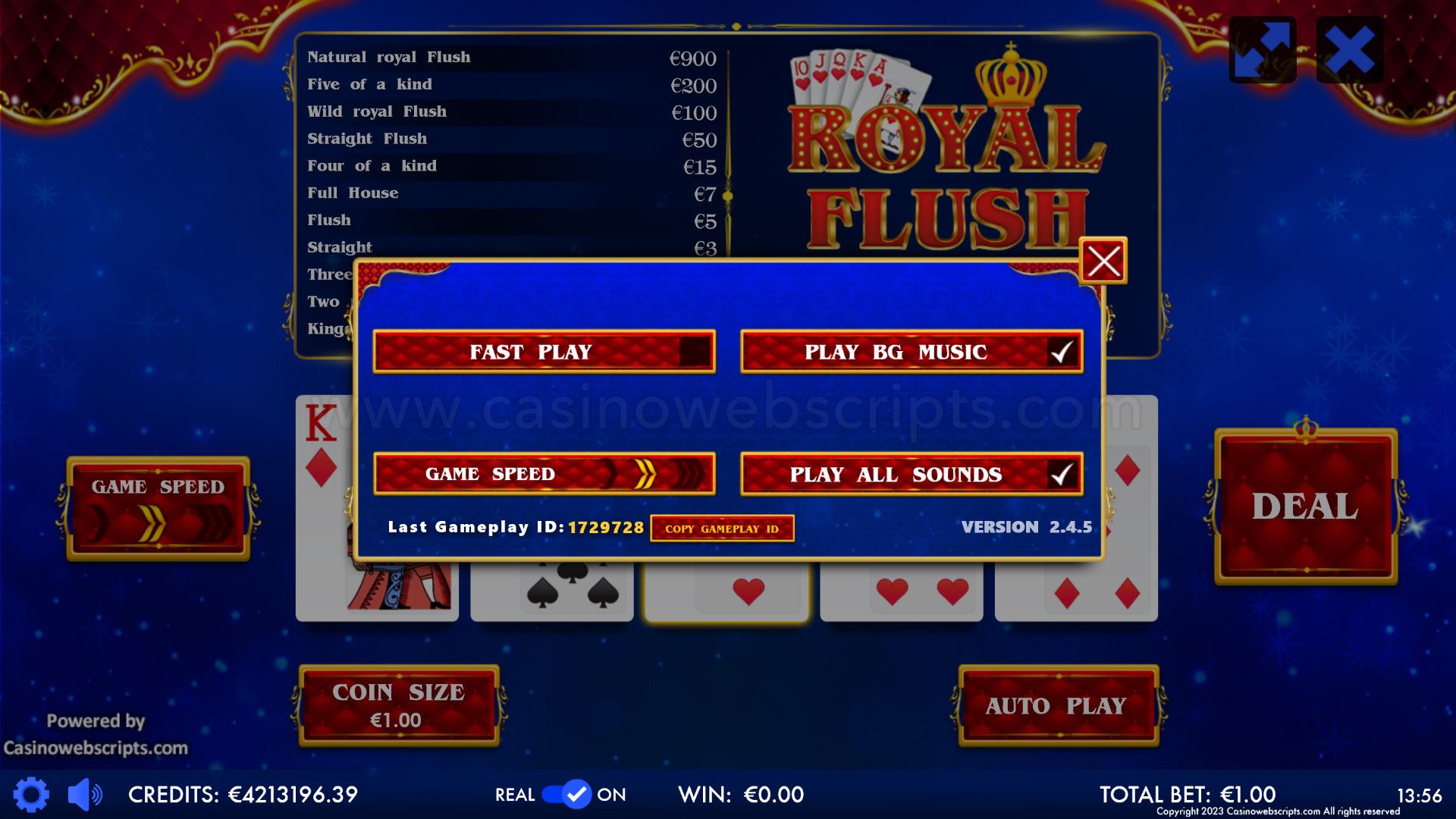 Royal Flush Party Deluxe Video Poker HTML5 Mobile and PC - Preview
