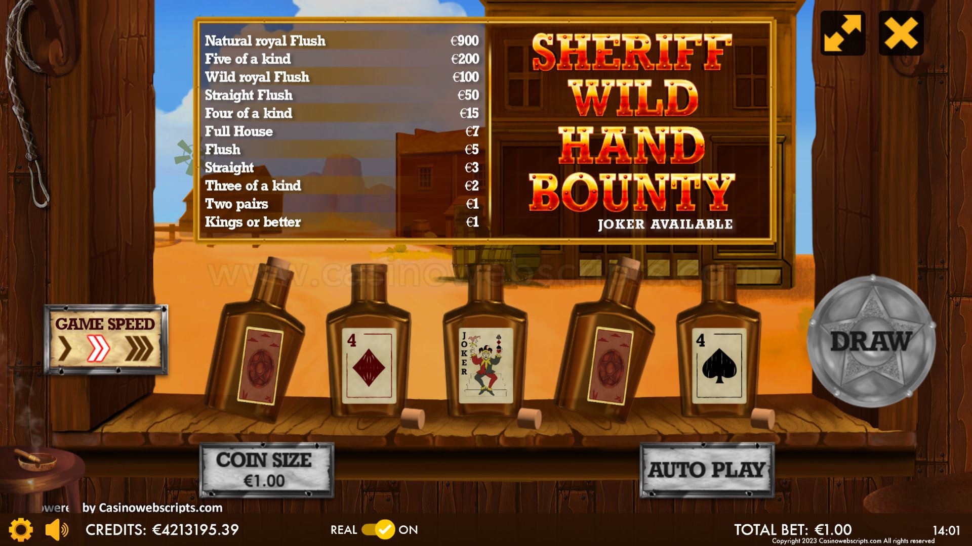 Sheriff Wild Hand Video Poker winning hand