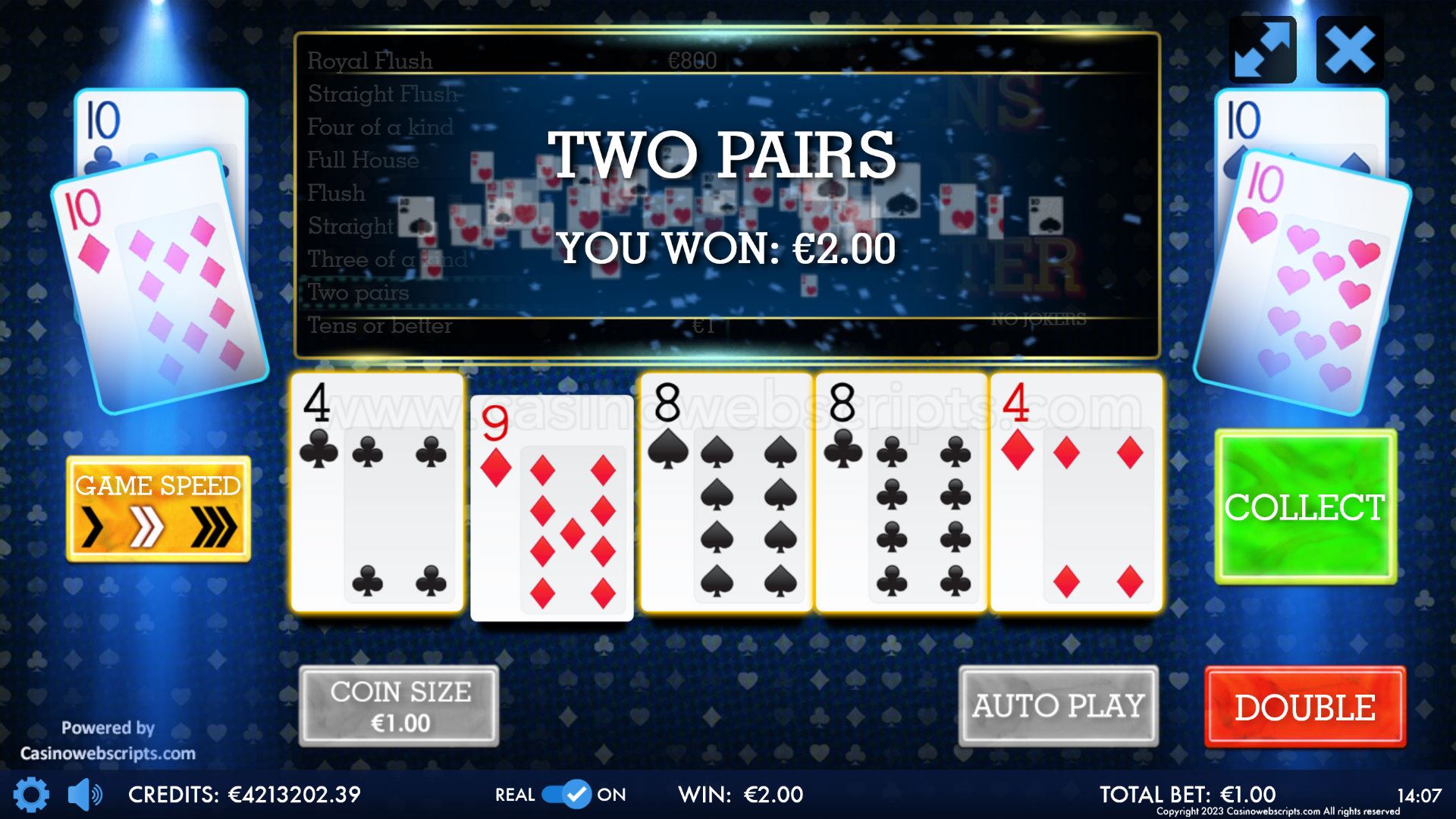 10s (Tens) or better Video Poker HTML5 Mobile and PC - Preview