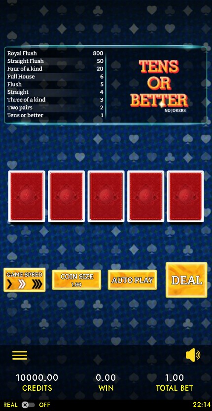10s (Tens) or better Video Poker HTML5 Mobile and PC mobile
